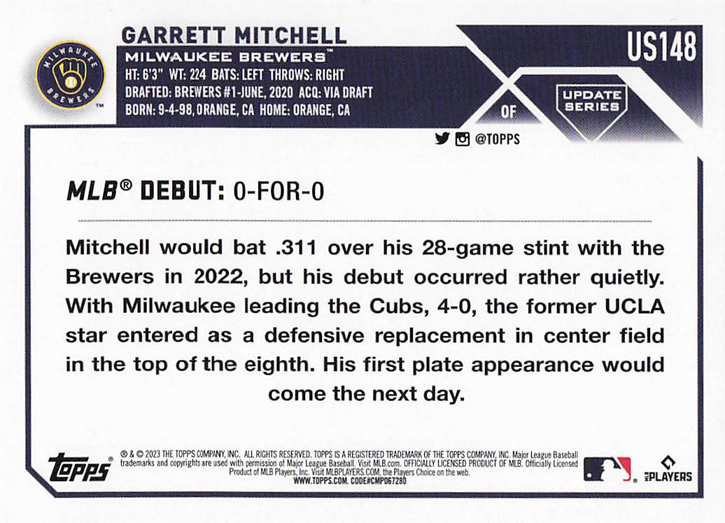 2023 Topps Update Baseball Garrett Mitchell #US148