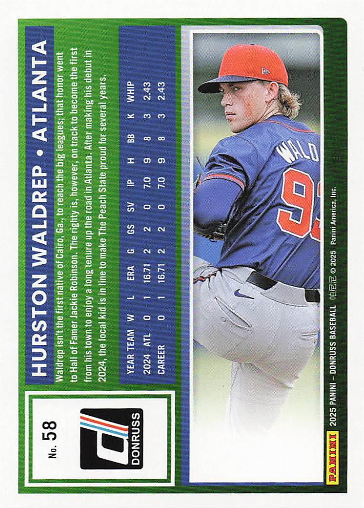 2025 Donruss Baseball Hurston Waldrep #58 Rookie
