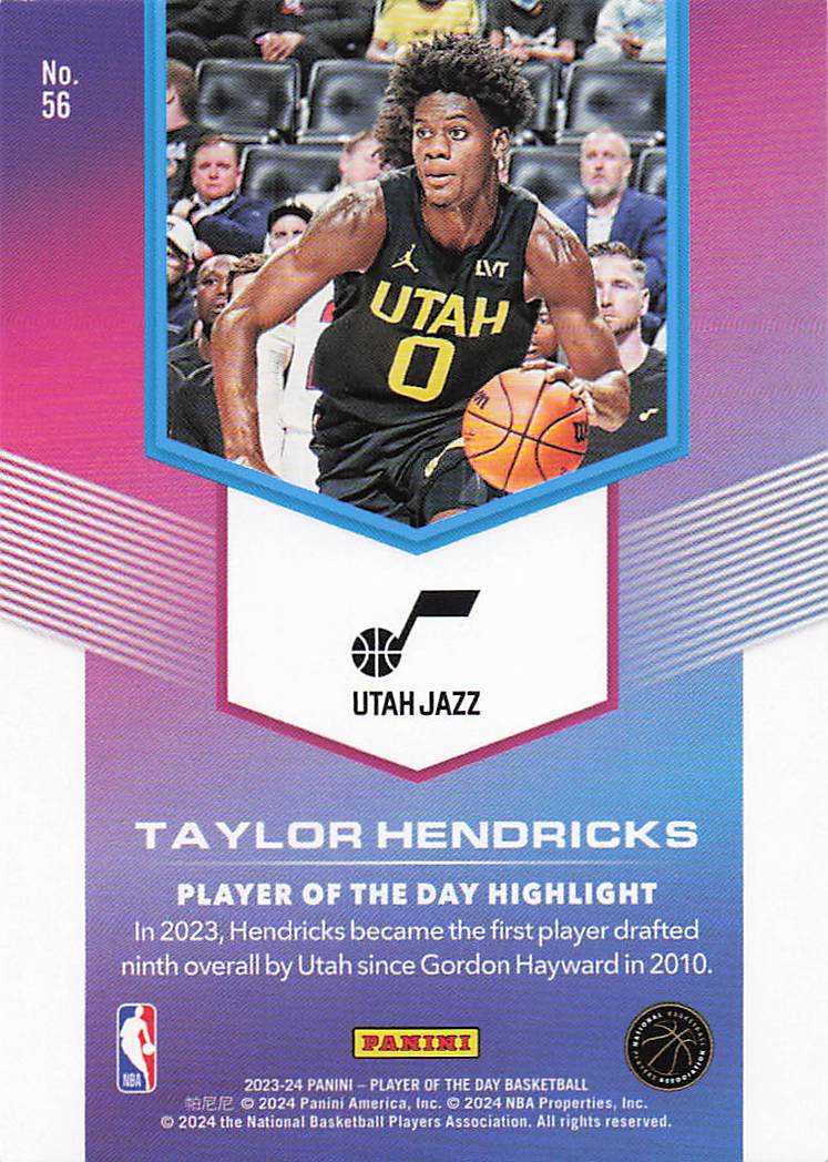 2023-24 Panini Player of the Day Basketball Taylor Hendricks #56