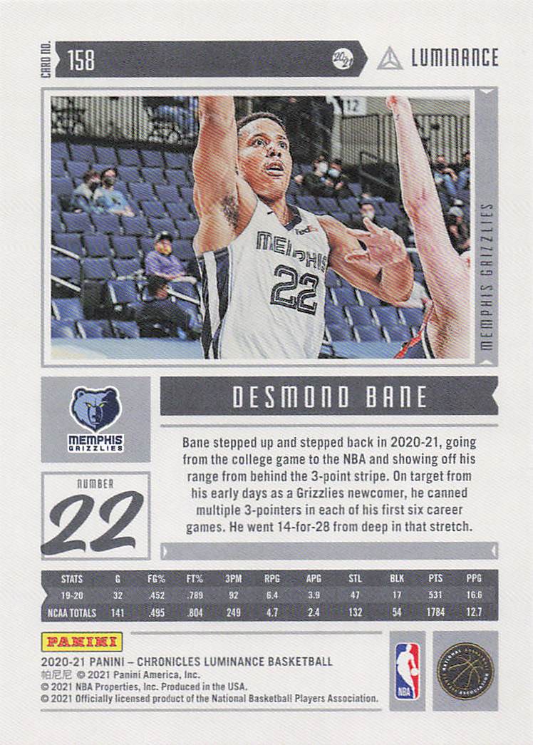 2020-21 Panini Chronicles Basketball Green Desmond Bane #158 Rookie