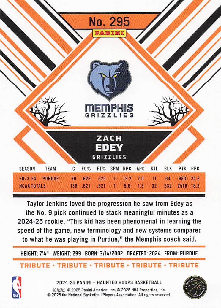 2024-25 Hoops Haunted Hoops Basketball Zach Edey #295