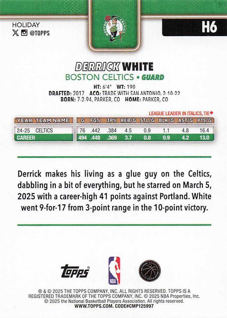 2025-26 Topps Basketball Derrick White #6