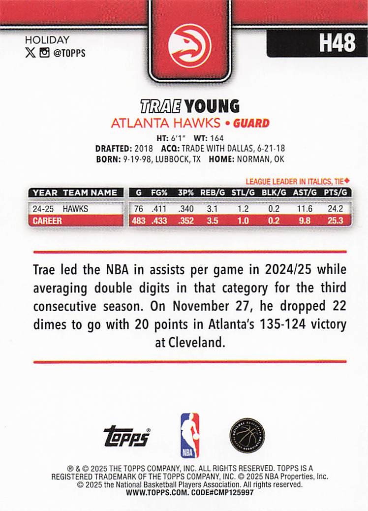 2025-26 Topps Holiday Basketball Trae Young #H48