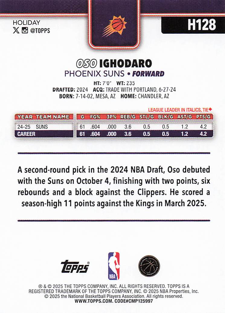 2025-26 Topps Holiday Basketball Oso Ighodaro #H128