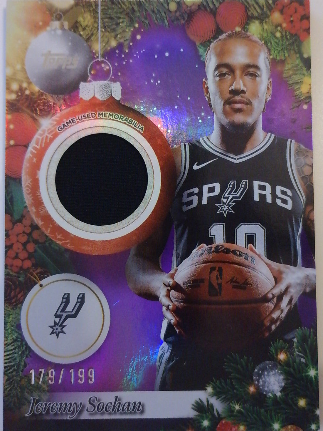 2025-26 Topps Holiday Purple Metallic Glitter 179/199 Jeremy Sochan #PR-JS