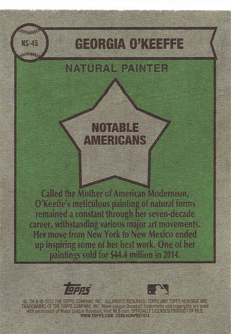 2025 Topps Heritage Baseball Notable Americans Georgia O'Keeffe #NS-45