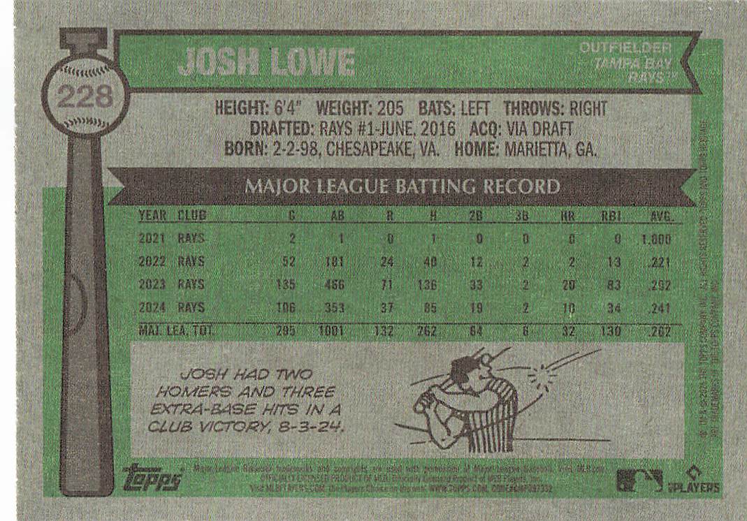 2025 Topps Heritage Baseball Dark Green Josh Lowe #228