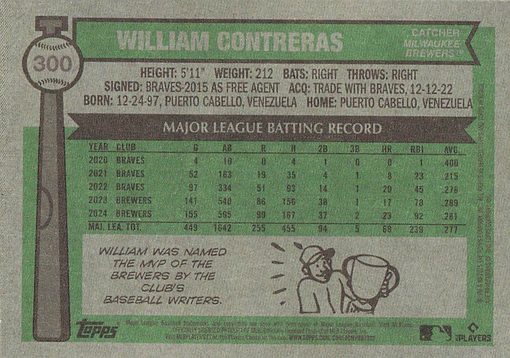 2025 Topps Heritage Baseball Dark Green William Contreras #300