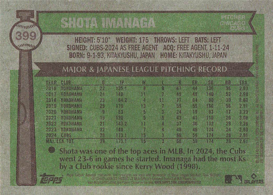 2025 Topps Heritage Baseball Shota Imanaga #399