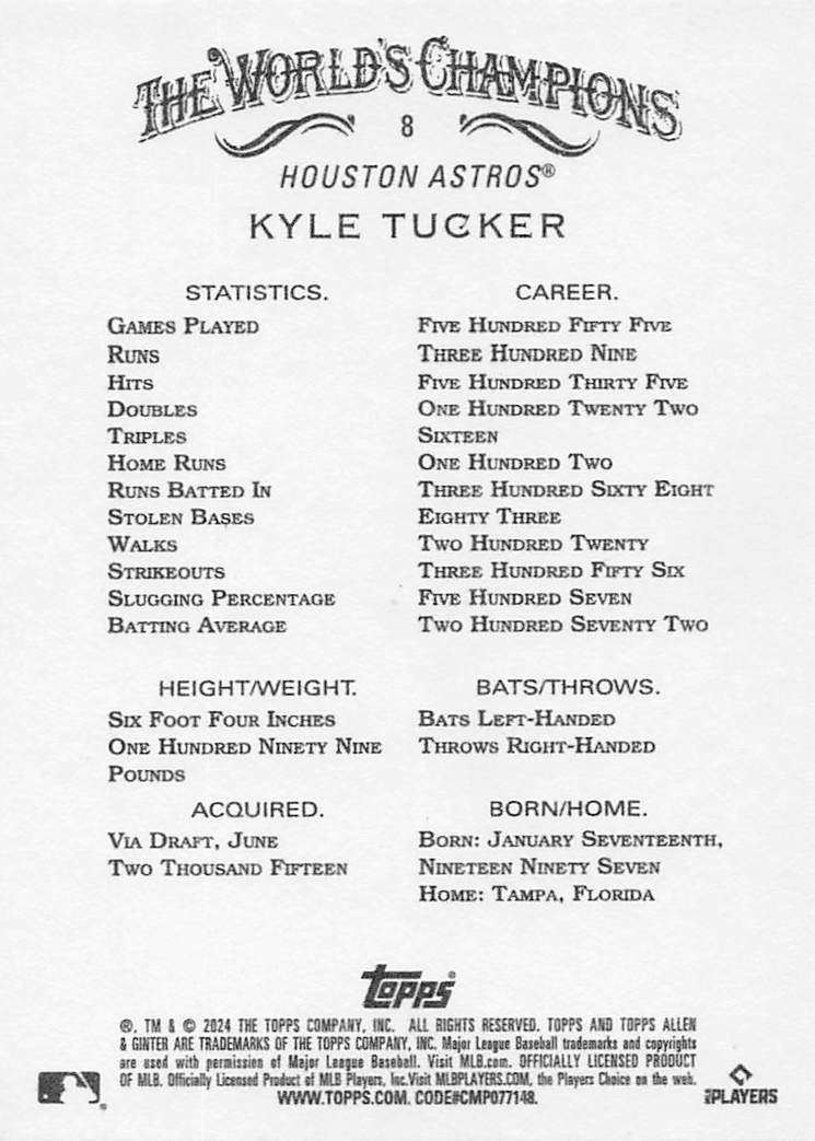 2024 Topps Allen & Ginter Baseball Kyle Tucker #8