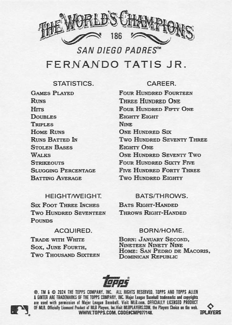 2024 Topps Allen & Ginter Baseball Fernando Tatis Jr. #186