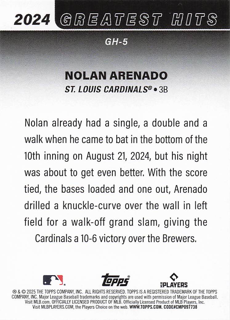 2025 Topps Baseball 2024 Greatest Hits Nolan Arenado #GH-5