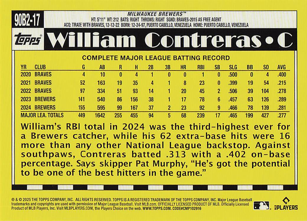 2025 Topps Baseball 1990 Topps Baseball William Contreras #90B2-17