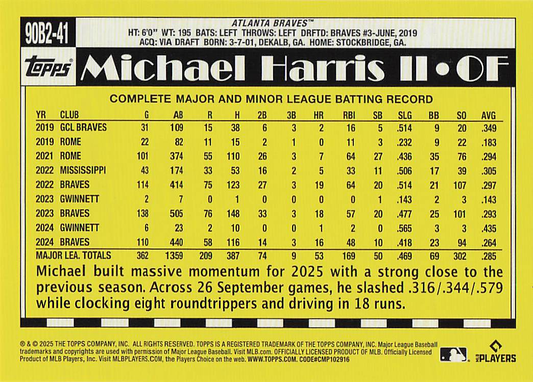 2025 Topps Baseball 1990 Topps Baseball (Series Two) Michael Harris II #90B2-41