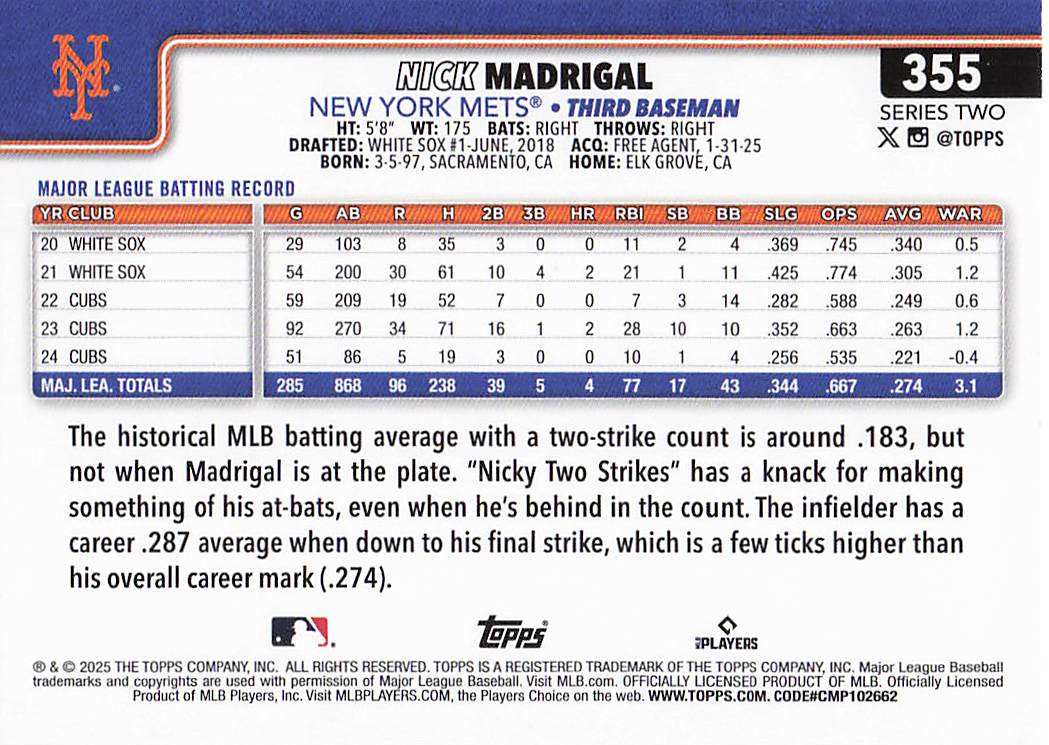 2025 Topps Baseball Nick Madrigal #355