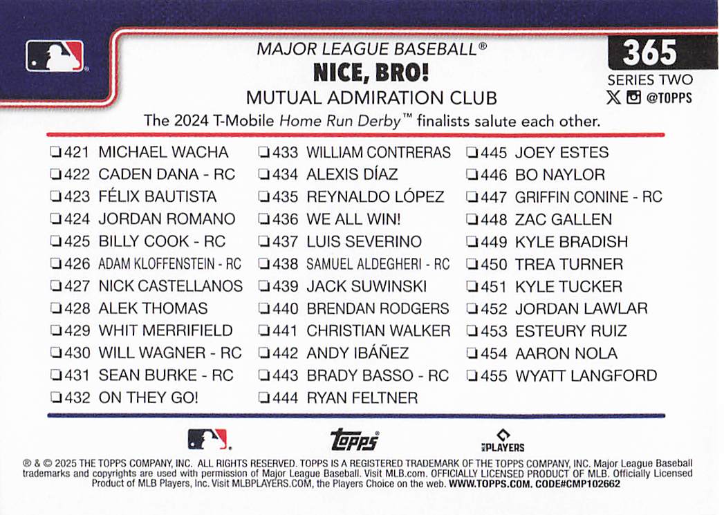 2025 Topps Baseball Nice, Bro! Mutual Admiration Club #365
