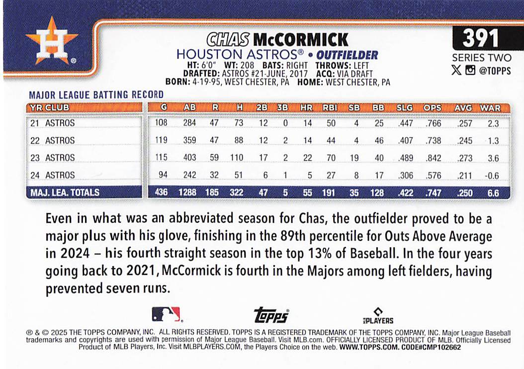 2025 Topps Baseball Chas McCormick #391