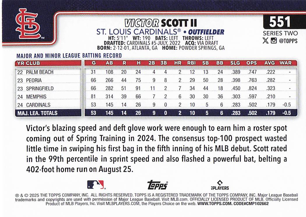 2025 Topps Baseball Victor Scott II #551