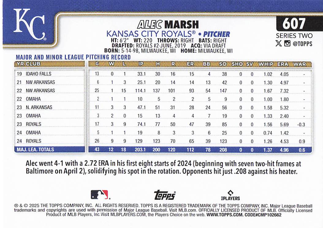 2025 Topps Baseball Alec Marsh #607