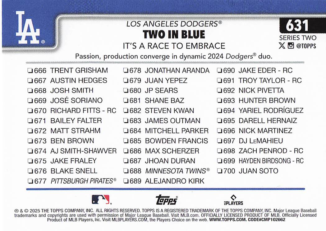 2025 Topps Baseball Two in Blue: It’s a Race to Embrace #631