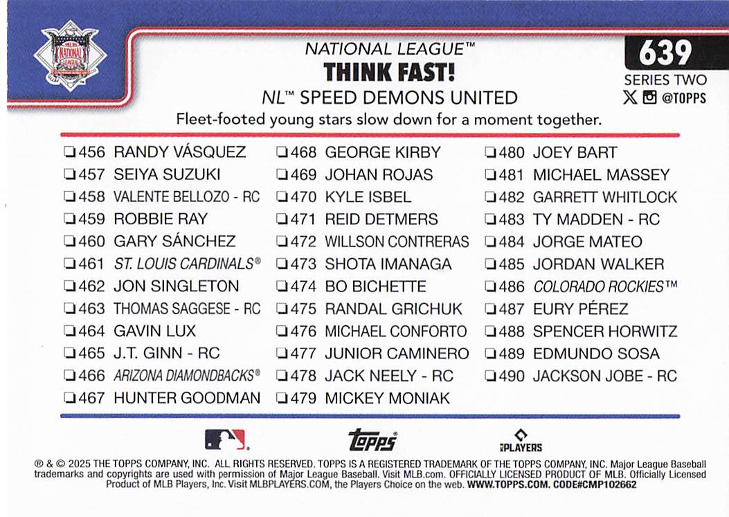 2025 Topps Baseball Think Fast! NL Speed Demons United #639