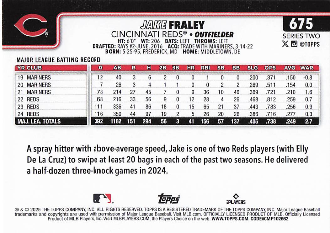 2025 Topps Baseball Jake Fraley #675