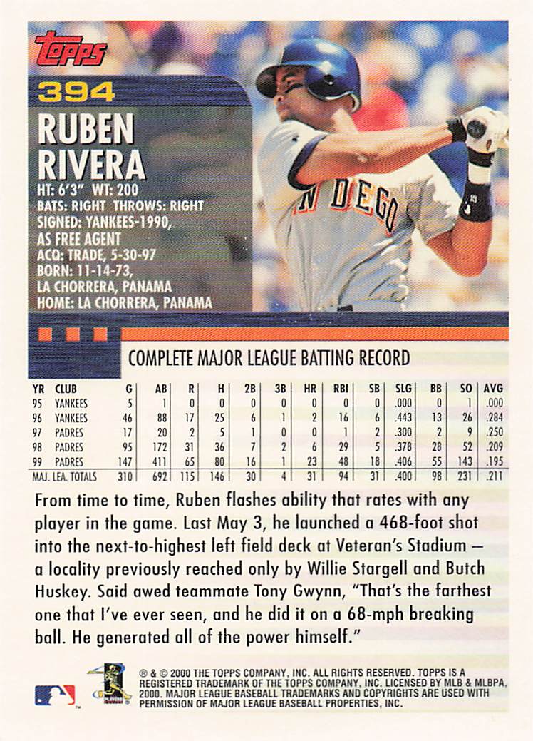 2000 Topps Baseball Ruben Rivera #394