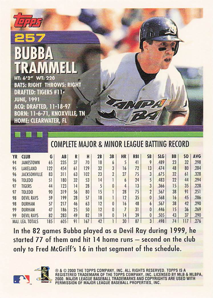 2000 Topps Baseball Bubba Trammell #257
