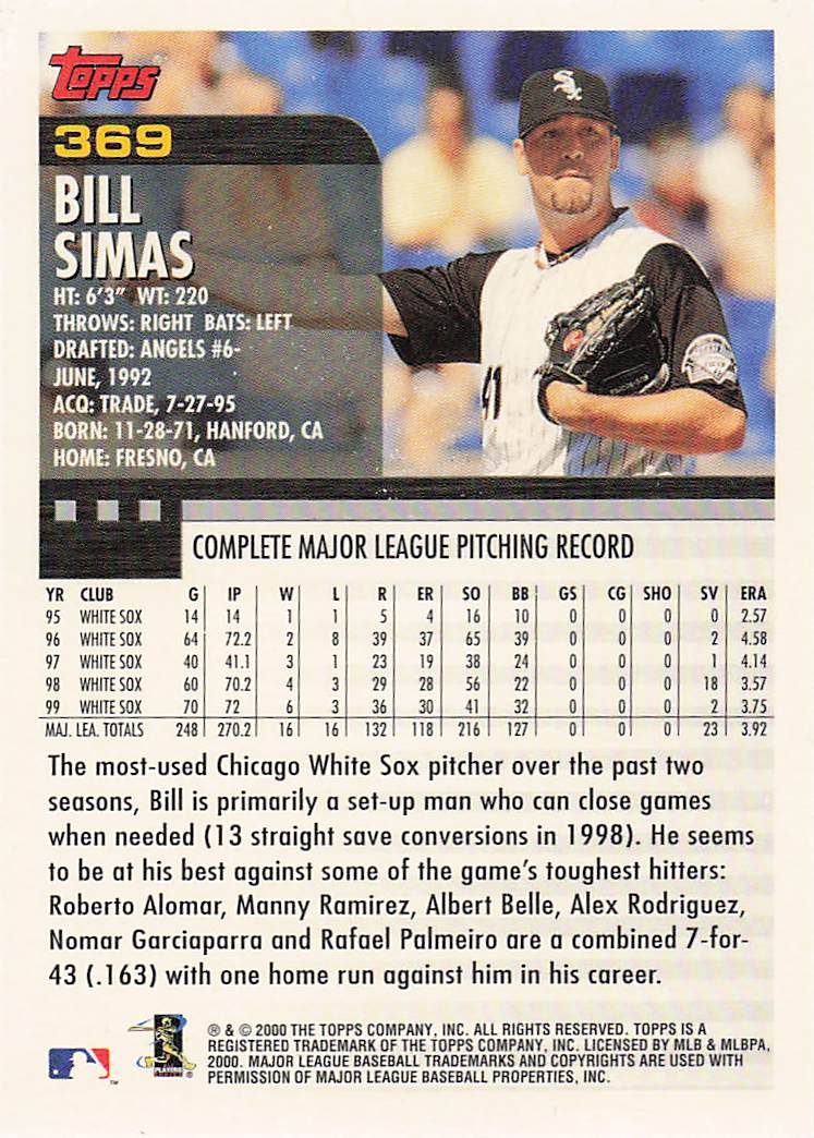 2000 Topps Baseball Bill Simas #369