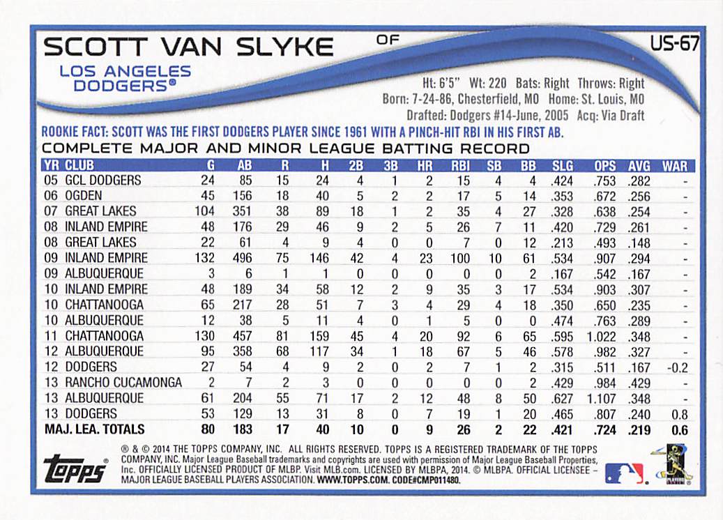 2014 Topps Update Baseball Scott Van Slyke #US-67