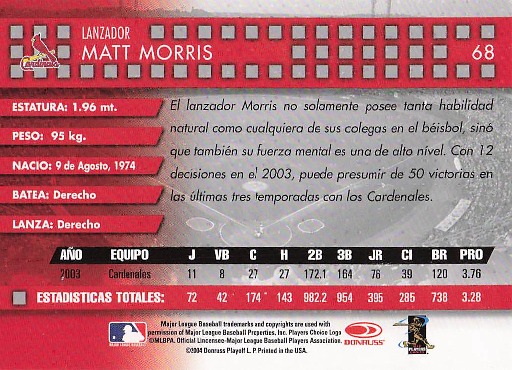 2003 Donruss Estrellas Baseball Matt Morris #95