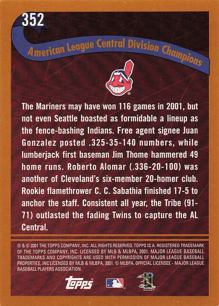 2002 Topps Baseball Cleveland Indians #352