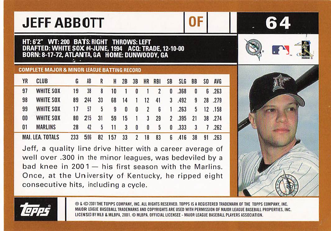 2002 Topps Baseball Jeff Abbott #64