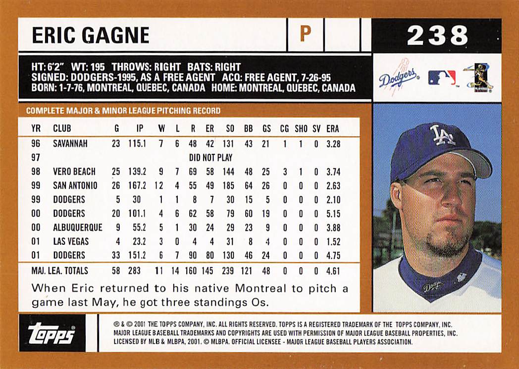 2002 Topps Baseball Eric Gagne #238
