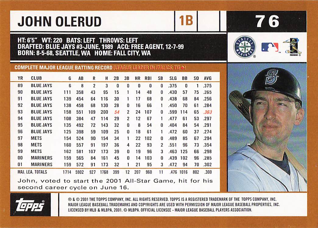 2002 Topps Baseball John Olerud #76