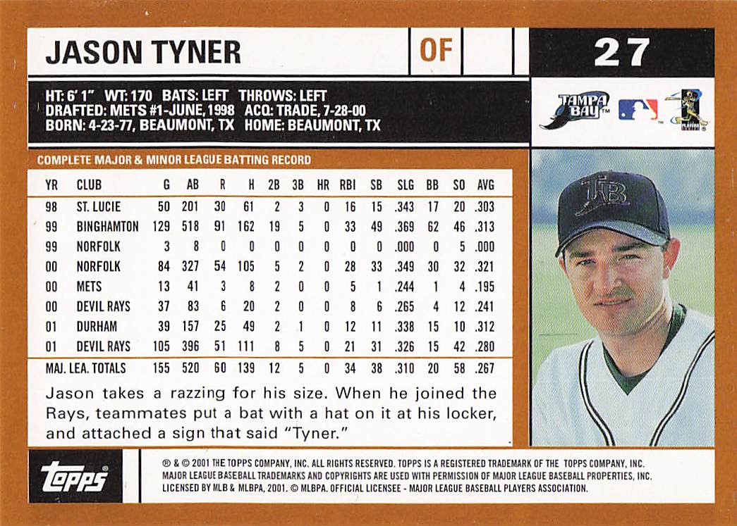 2002 Topps Baseball Jason Tyner #27