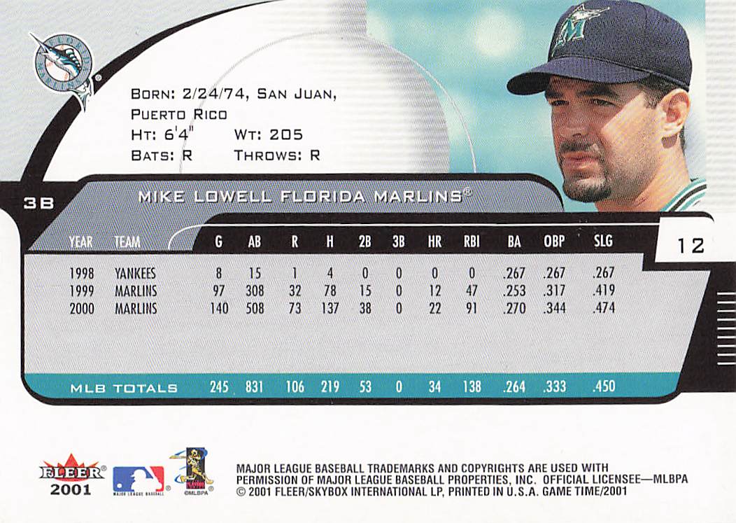 2001 Fleer Game Time Baseball Mike Lowell #12