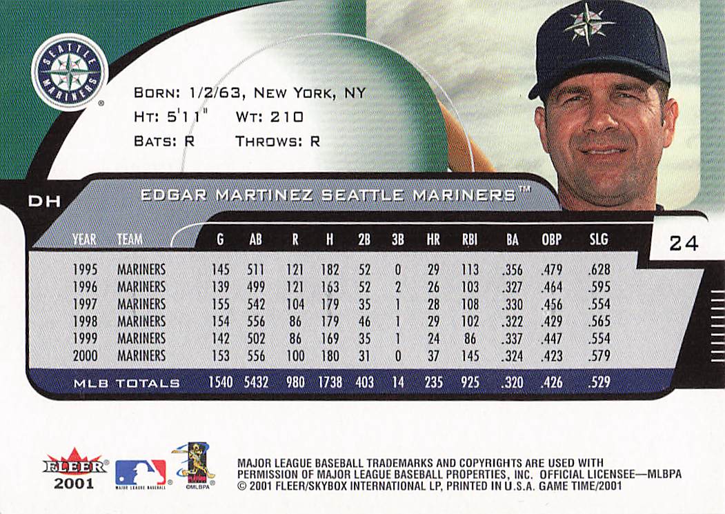 2001 Fleer Game Time Baseball Edgar Martinez #24