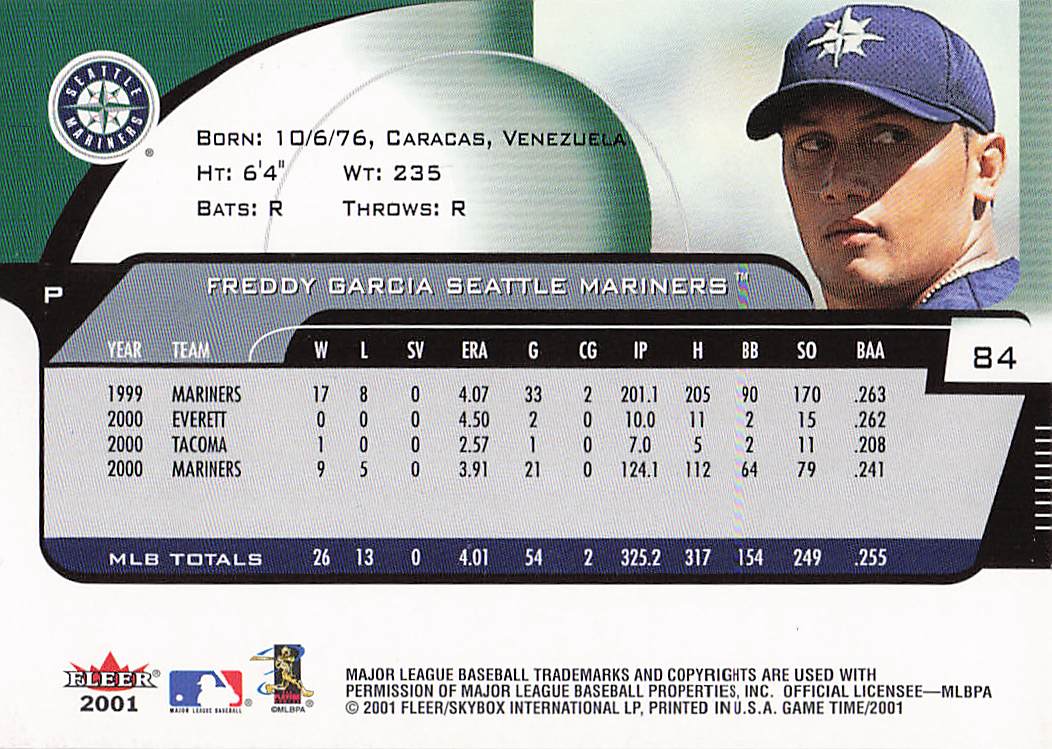 2001 Fleer Game Time Baseball Freddy Garcia #84