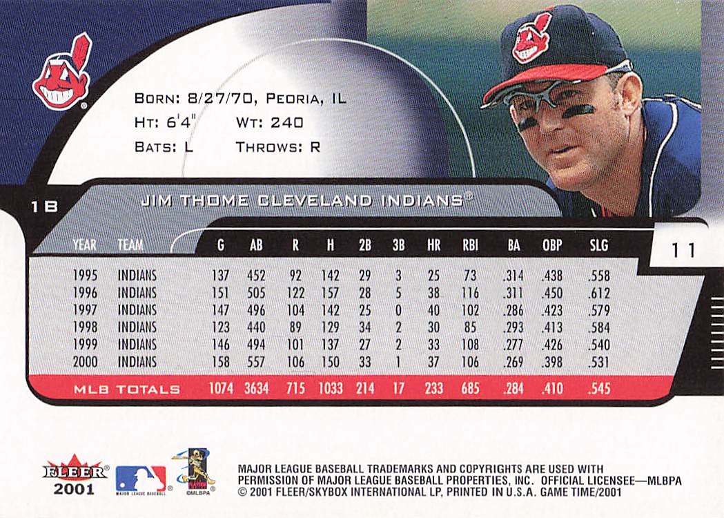 2001 Fleer Game Time Baseball Jim Thome #11