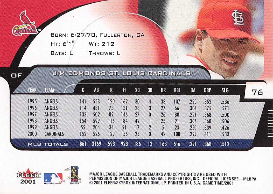 2001 Fleer Game Time Baseball Jim Edmonds #76