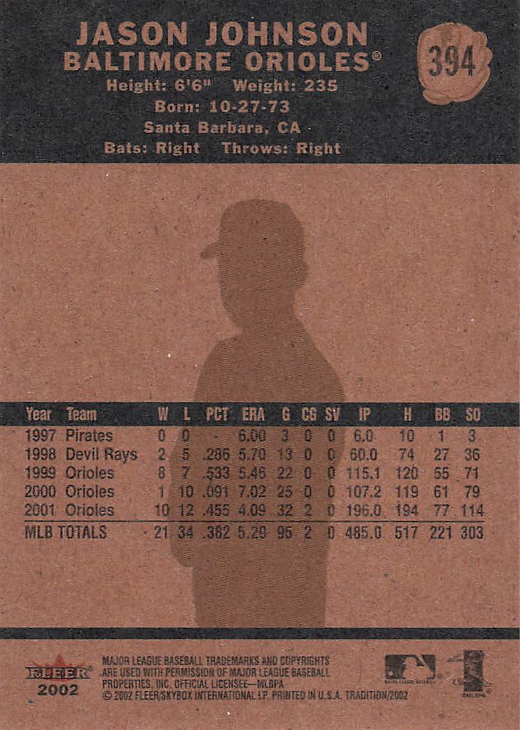 2002 Fleer Tradition Baseball Jason Johnson #394