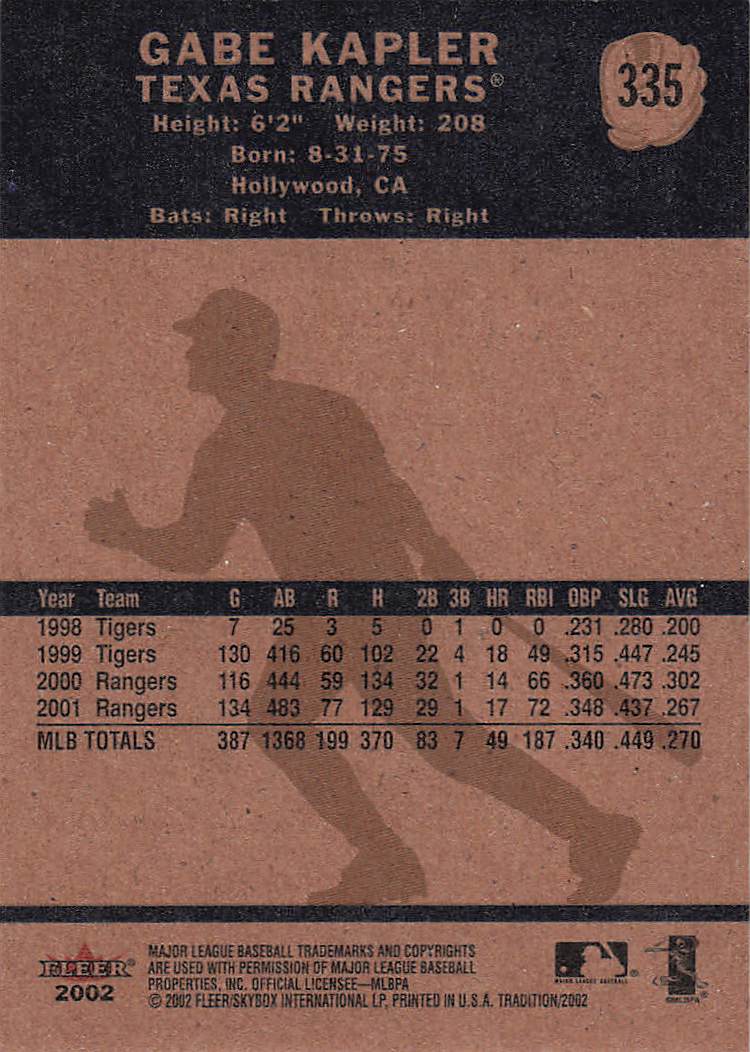 2002 Fleer Tradition Baseball Gabe Kapler #335