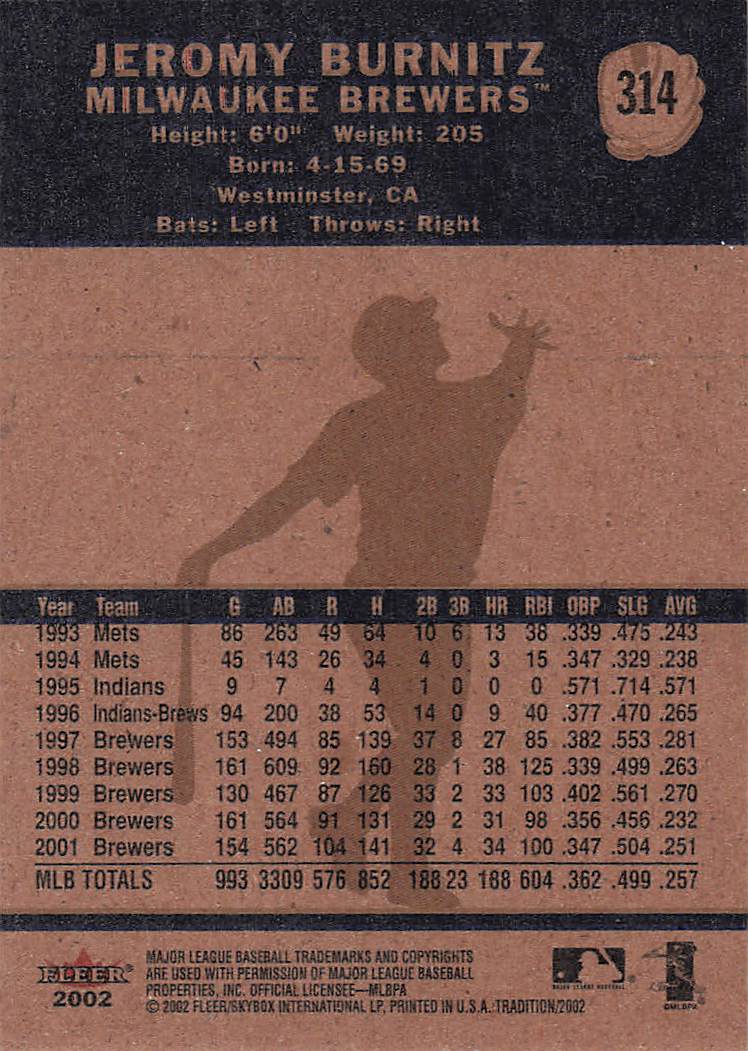 2002 Fleer Tradition Baseball Jeromy Burnitz #314