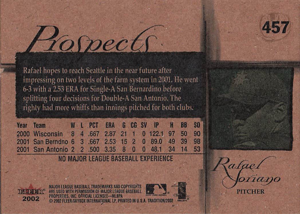 2002 Fleer Tradition Baseball Rafael Soriano #457