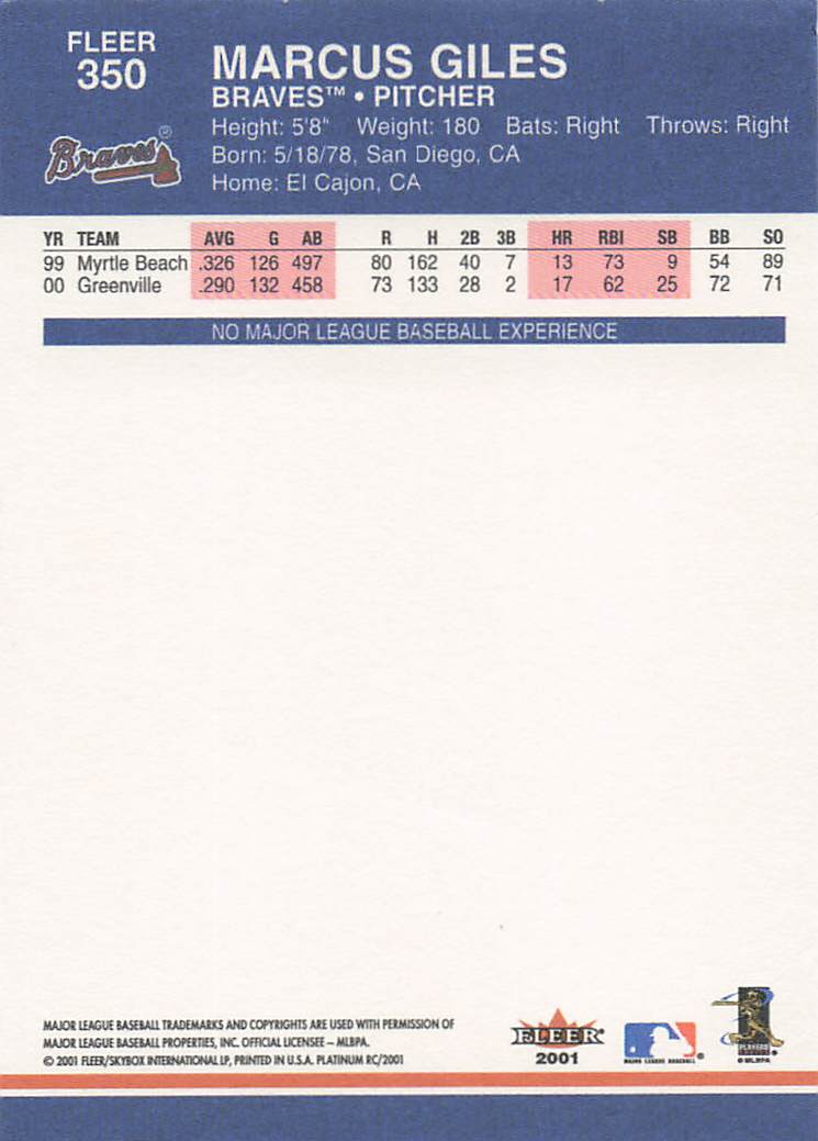 2001 Fleer Platinum Baseball Marcus Giles #350