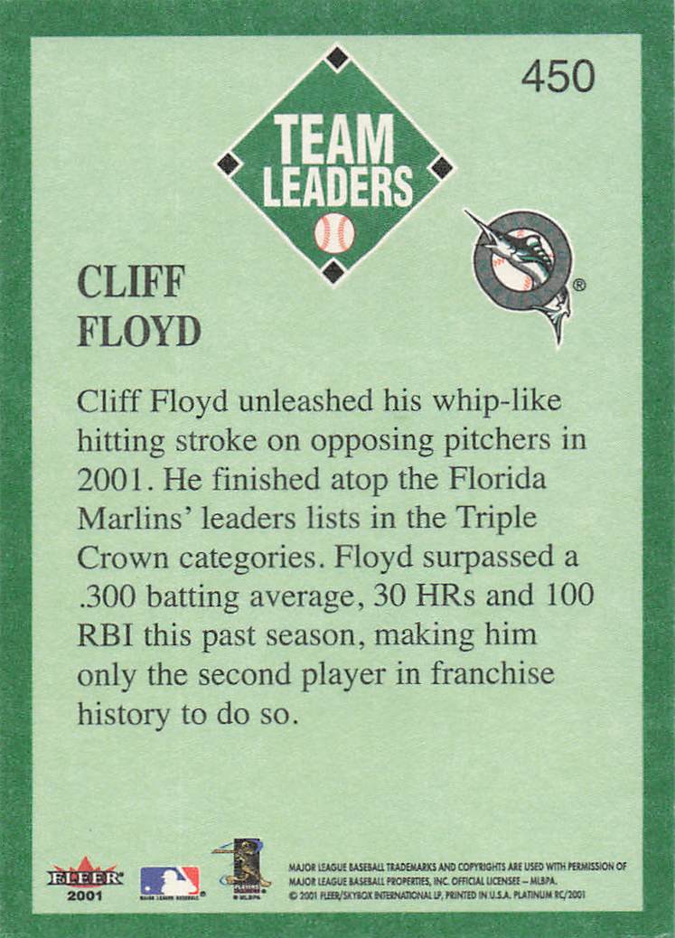 2001 Fleer Platinum Baseball Cliff Floyd #450