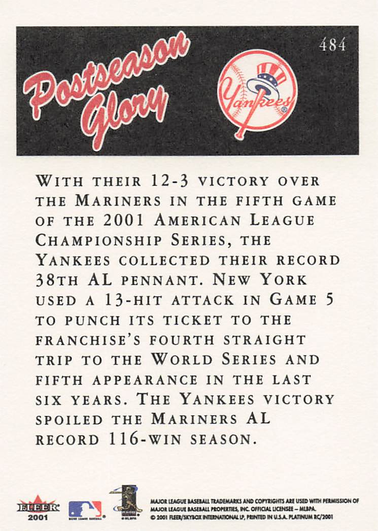 2001 Fleer Platinum Baseball New York Yankees #484