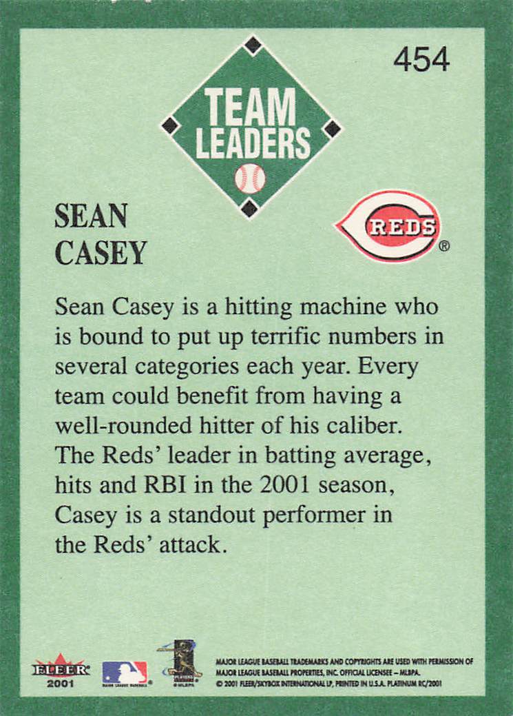 2001 Fleer Platinum Baseball Sean Casey #454