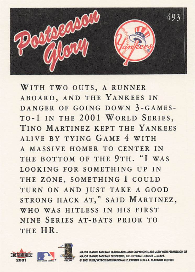 2001 Fleer Platinum Baseball Platinum Edition Tino Martinez #493